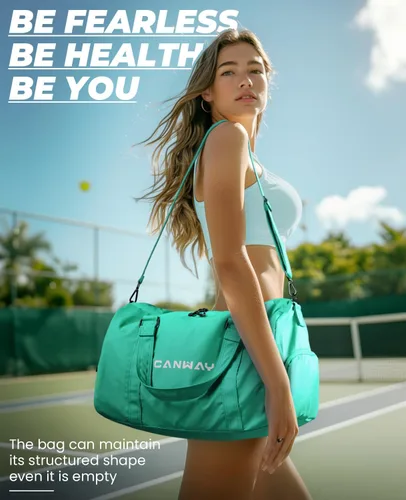 Miniatura 2 de CANWAY Bolsa de gimnasio para hombres y mujeres, bolsa de lona de gimnasio de 40 litros con compartimento para zapatos y bolsillo húmedo, bolsa