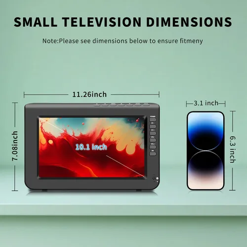 Miniatura 5 de Jexiop Televisión portátil de 10.1 pulgadas, pantalla de 720P pequeña televisión con antena y sintonizador digital ATSC, puerto USB HDMI, cable