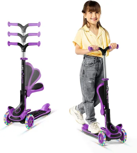 Scooter de 3 ruedas para niños con asiento plegable, altura ajustable del manubrio, juguete de paseo inclinado para conducir para niños a partir de