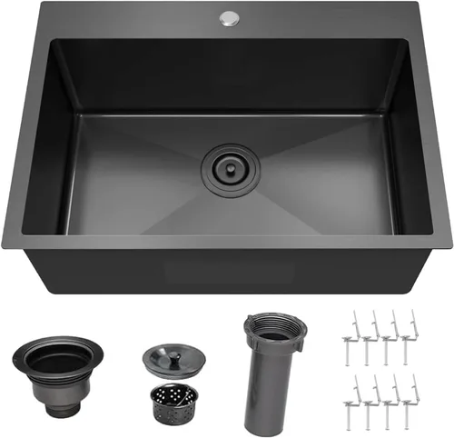 Miniatura 13 de Fregadero de cocina empotrable de 25 x 22 pulgadas, fregadero de cocina de acero inoxidable níquel cepillado de montaje superior de un solo Blanco