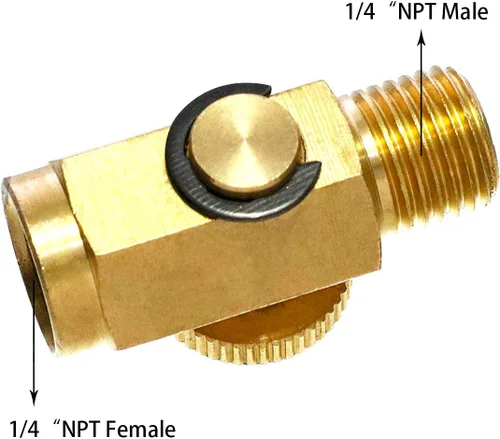 Miniatura 2 de Quickun Válvula reguladora de flujo de aire en línea de latón neumático, 1/4" NPT macho y hembra, herramienta del compresor de presión de aire