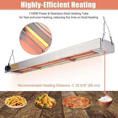 Miniatura 2 de WeChef Calentador de comida comercial de 43 pulgadas, calentador eléctrico de tira de 1100 W, lámpara de calefacción de acero inoxidable