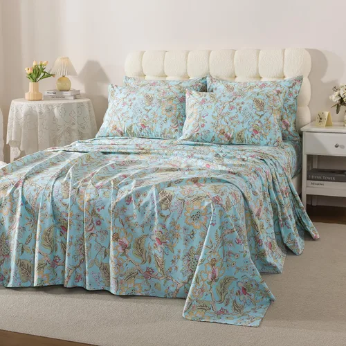 Miniatura 10 de FADFAY Juego de sábanas de rosas blancas, ropa de cama vintage floral de rosas, ropa de cama estilo rústico, 100% algodón egipcio percal, 800 hilos