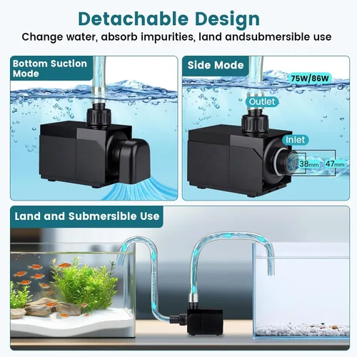 Miniatura 5 de hygger Bomba de agua para acuario de 2380 GPH con controlador inteligente, cabezal de potencia ultra silencioso de 24 V CC, potente bomba de retorno