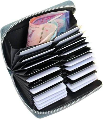 Miniatura 32 de boshiho Cartera con bloqueo RFID de 24 ranuras para tarjetas de crédito, de piel auténtica, organizador de múltiples tarjetas, con cremallera