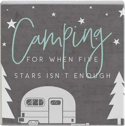 Simply Said, INC Cuadrados de conversación pequeños - Camping: For When 5 Stars is Not Enough - 5.25 x 5.25 in Distressed Rustic Sign STS1622