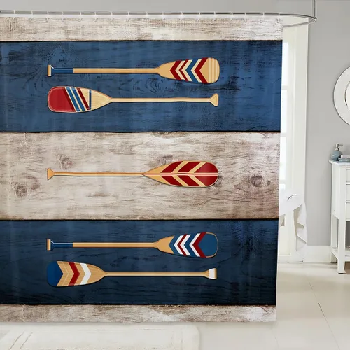 Lake House - Cortina de ducha vintage rústica para baño, juego de cortina de ducha para niños y adultos, diseño náutico, diseño de paletas de lago,