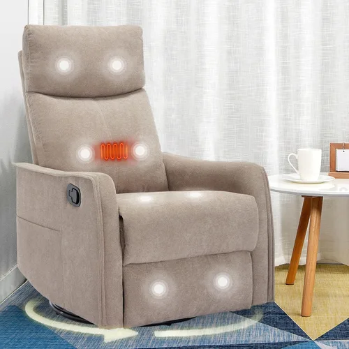 Miniatura 20 de cinkehome Silla Reclinable Mecedora Giratoria con Masaje y Calefacción para Guardería - Silla Reclinable de Espacio Pequeño con Soporte Lumbar, Giro