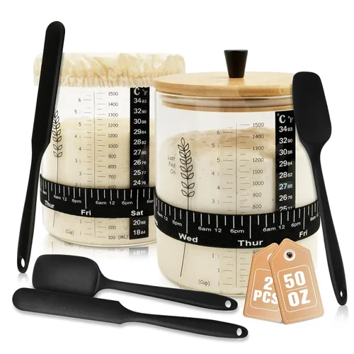 Miniatura 11 de Kit de tarros de masa madre de 50 onzas, recipiente de masa madre de boca ancha, tarro de masa madre de capacidad extra grande para pan de masa