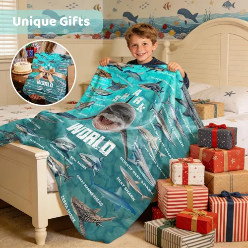 Miniatura 6 de Manta de regalo de tiburón para niños, niñas y amantes de los tiburones, súper suave, ligera y cálida para sala de juegos, cama y campamento, 30 x