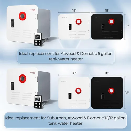 Miniatura 2 de FOGATTI - Calentador de agua sin tanque RV InstaShower 8 Plus, Gen 2, con puerta blanca de 15 x 15 pulgadas y control remoto, DC 12V, mejor