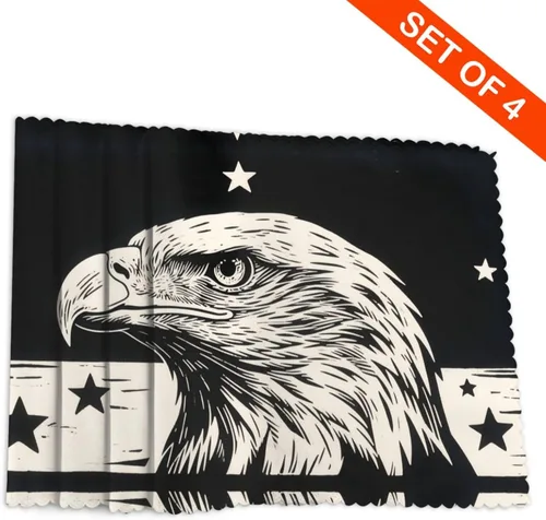 Miniatura 4 de Rectangular Placemats Set of 4, Heat Resistant Black Eagle Printed Kitchen Dining Table Mats