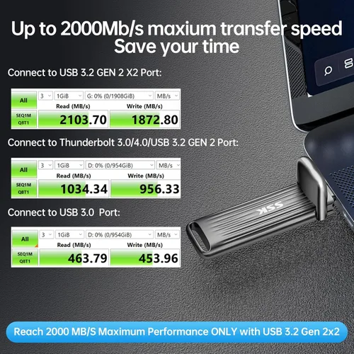 Miniatura 3 de SSK Unidad Flash USB C de 1TB Máximo hasta 2000mb/s Disco Duro Externo Rápido USB 3.2 Gen 2x2 SSD Externo Portátil Thumb Drive Aleación de Zinc USB