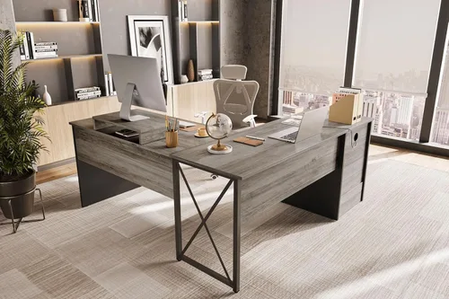 Miniatura 6 de Bestier Escritorio de pie en forma de L con parte superior elevadora, escritorio esquinero de pie de 55 x 55 pulgadas para oficina en casa