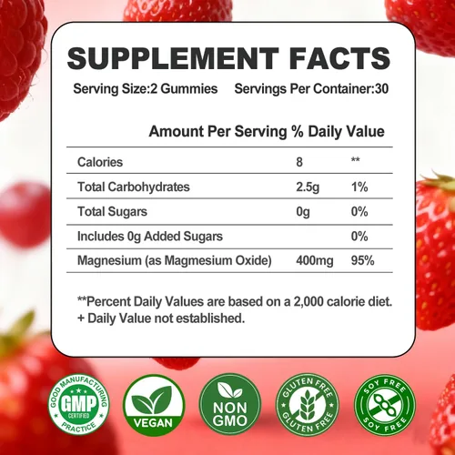 Miniatura 2 de Gomitas de óxido de magnesio de 400 mg – Relajación muscular y apoyo nervioso para adultos y niños – Óxido de magnesio con stevia y extracto