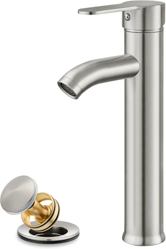 gotonovo Grifo de lavabo Vessel Moderno Grifo de baño alto de una sola manija con un agujero de acero inoxidable para lavabo de baño en RV Mezclador