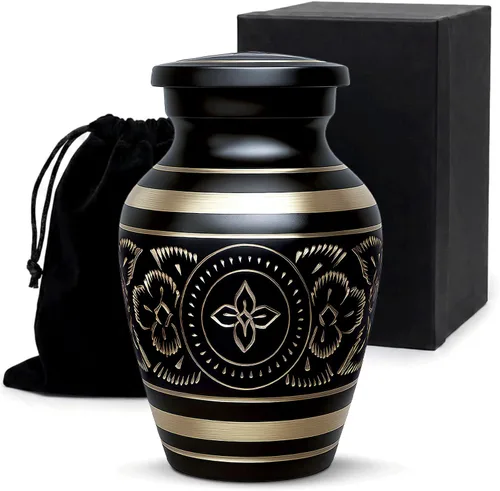 Urnas pequeñas para cenizas humanas, recuerdo funerario grabado a mano de latón con elegante acabado negro, mini conmemorativo de cremación para