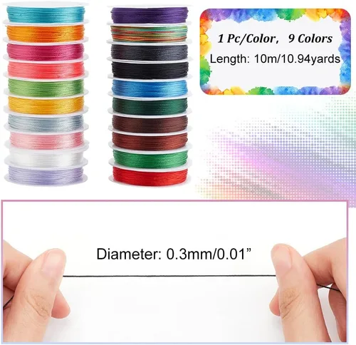 Miniatura 2 de PH PandaHall Pulsera de cuentas de 218 yardas, 20 colores, hilo trenzado de cuentas de 0.012 in, cuerda de nudo chino para Kumihimo, pulsera