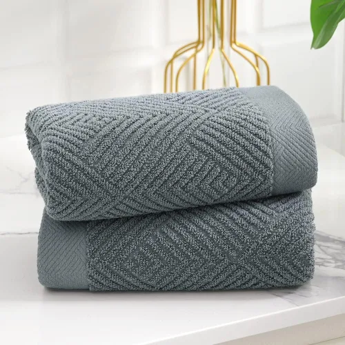 Miniatura 4 de sense gnosis Toalla de mano a rayas de espiga gris de primera calidad, 100% algodón, ultra suave, altamente absorbente, juego de 2 toallas de mano
