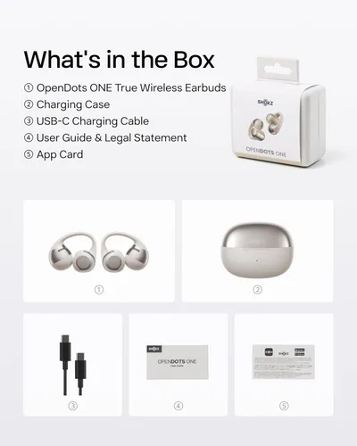 Miniatura 8 de SHOKZ OpenDots ONE - Auriculares de oído abierto, auriculares clip-on - Auriculares inalámbricos Bluetooth con micrófono - Seguros, ligeros, cómodos