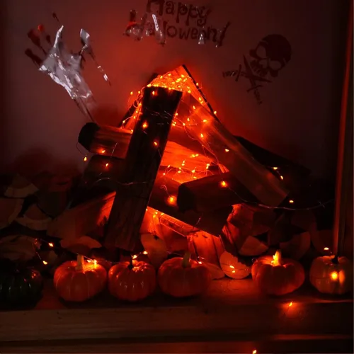 Miniatura 5 de RUICHEN Guirnalda de luces regulables enchufables de 33 pies, 100 luces LED de alambre plateado con control remoto, color naranja