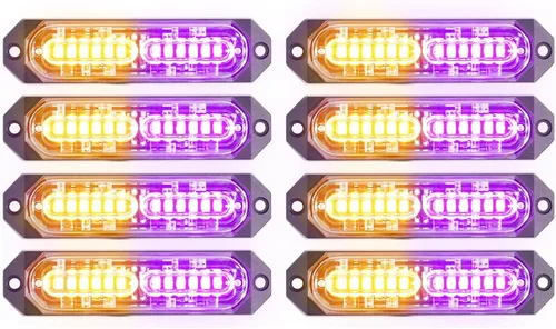 Miniatura 10 de 8 Piezas Luces Estroboscópicas de Emergencia de Montaje en Superficie Ámbar Blanco para Camiones, Barra de Luz Intermitente de Advertencia