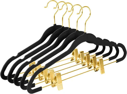 Miniatura 20 de MIZGI - Perchas premium de terciopelo negro para pantalones con clips ajustables (paquete de 20) Perchas delgadas para faldas - Perchas