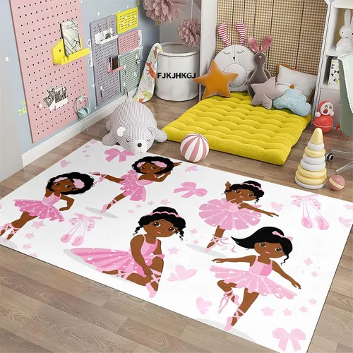 Miniatura 24 de Alfombra de área para dormitorio de niñas negras africanas, alfombra para sala de estar, sala de juegos, azul, lindo anime de dibujos animados