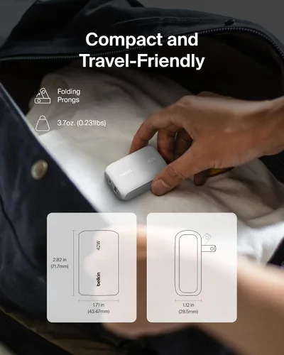 Miniatura 4 de Belkin Bloque de Carga de 42W con 2 Puertos, Cargador USB-C + USB-A de Super Carga Rápida - Samsung Galaxy S25, Apple iPhone 17, Air, Pro, Pro Max