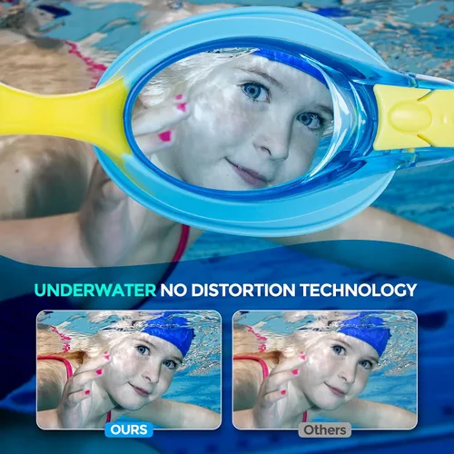 Miniatura 5 de Portzon Gafas de natación unisex para niños, antiniebla, sin fugas, visión clara, gafas de natación para piscina Azul + Negro