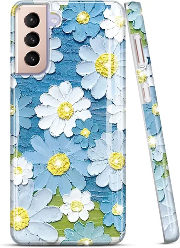 Miniatura 12 de Galaxy S21 - Funda para Samsung Galaxy S21 5G de 6.2 pulgadas 2021, diseño de mármol con purpurina dorada, delgada, a prueba de golpes, de goma Azul