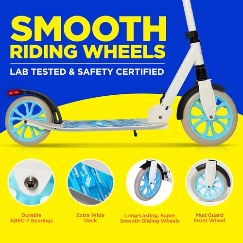 Miniatura 3 de SereneLife Kick Scooter for Adults, Teens, and Kids – 2-Wheel Folding Scooter with Adjustable T-Bar, Anti-Slip Alloy Deck, Carry Strap, White