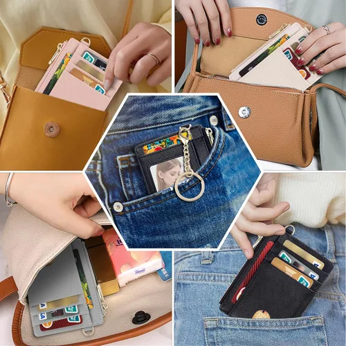 Miniatura 5 de Suweibuke - Billetera delgada de bolsillo, con bloqueo RFID, tarjetero para tarjetas de crédito, mosquetón en D, ventana para identificación