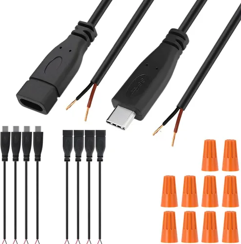 Miniatura 10 de Cable micro USB macho hembra a 2 extremos de cable abiertos, conector USB 2.0 a 2 cables, cable de extensión de cable de alimentación, conector