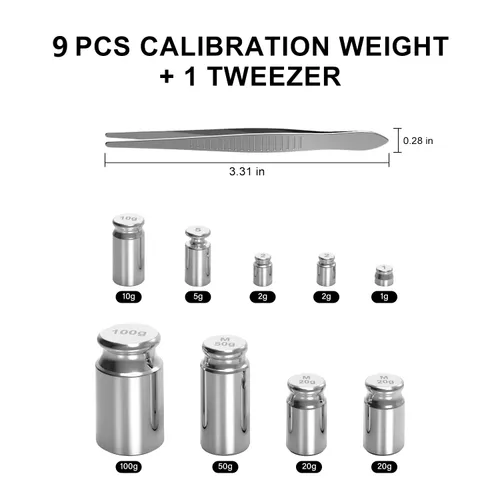 Miniatura 2 de UNIWEIGH Pesos de calibración 7.41 oz, kit de 9 piezas de alta precisión, 0.04 oz 0.07 oz 0.18 oz 0.35 oz 0.71 oz 1.76 oz 3.53 oz con pinzas
