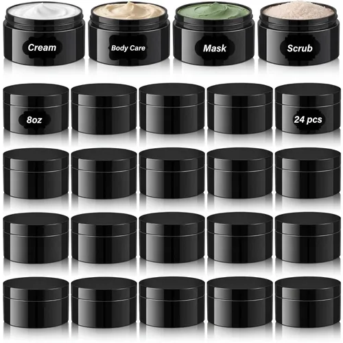 Miniatura 19 de Dandat 24 piezas 8 oz tarro de plástico con tapa y etiqueta recargable, contenedor redondo transparente vacío con muestras cosméticas PET blancas
