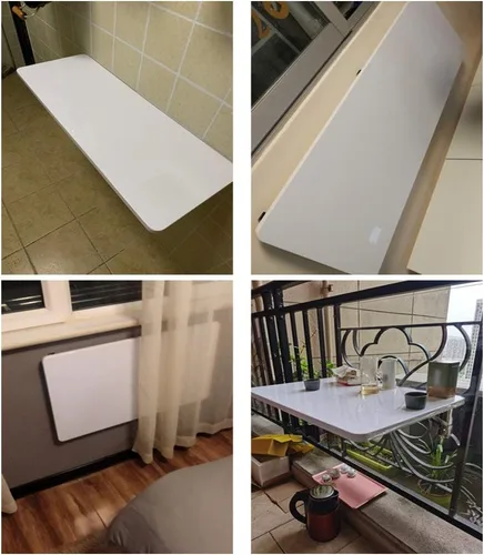 Miniatura 6 de Mesa plegable de pared con pintura de piano blanco, mesa de comedor para encimera de cocina, escritorio de computadora, 15.7-47.2 in, con soporte
