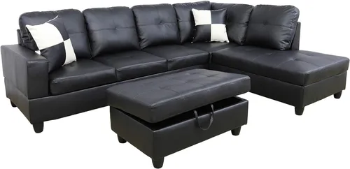 Miniatura 11 de Otomana de almacenamiento de cuero regenerado 37 x 24.5 x 16.5 pulgadas de alto para apartamento, casa, sala de estar, oficina (negro, otomano)