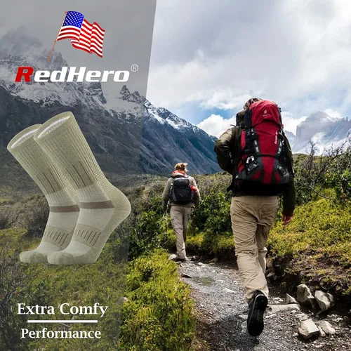 Miniatura 2 de Calcetines acolchados de lana merina para hombre, para senderismo, senderismo, senderismo, suaves, acogedores, ajuste térmico, control de humedad