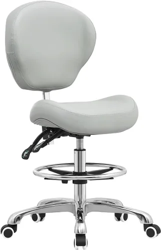 Miniatura 10 de Kaleurrier Taburete de dibujo de altura ajustable con respaldo y reposapiés, taburetes giratorios giratorios para estudio de trabajo, oficina, Blanco