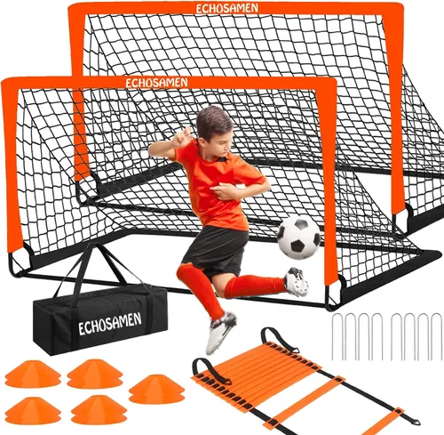 Miniatura 9 de Porterías de fútbol para niños para el patio trasero, juego de 2 porterías de fútbol de 6 x 4 pies para niños con red de fútbol, 10 conos de fútbol
