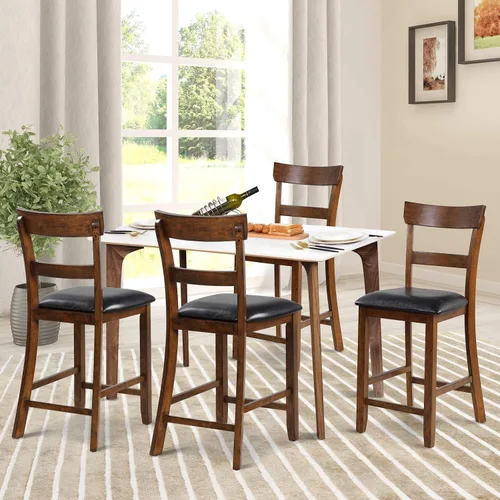 Miniatura 8 de ERGOMASTER Juego de 2 sillas de comedor, sillas de bar de granja de 25.5 pulgadas, taburetes de bar de madera de goma con respaldos, taburetes