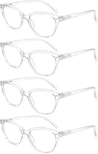 Miniatura 4 de HEEYYOK 0.50 Gafas de lectura para mujeres, 4 unidades, transparentes, diseño ojo de gato, para caras pequeñas, lentes de lectura flexibles