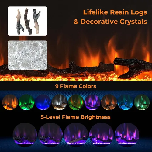 Miniatura 2 de GOFLAME Chimenea eléctrica de 36 pulgadas empotrada/montada en la pared/independiente, calentador eléctrico lineal con control remoto