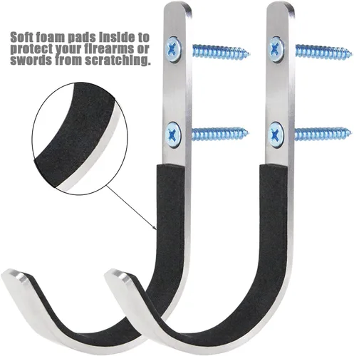 Miniatura 4 de Paquete de 6 ganchos de montaje en pared para rifles de almacenamiento, rifles de escopeta, arco de tiro con arco con acolchado suave y acero
