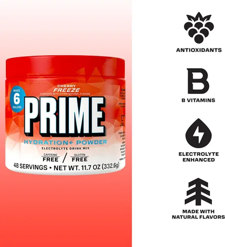 Miniatura 3 de PRIME Hydration + Polvo de electrolitos, cereza congelada, mezcla de bebida de hidratación sin azúcar con potasio, magnesio y vitaminas B