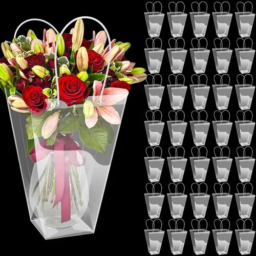 Miniatura 11 de Yexiya 12 bolsas florales grandes transparentes para ramo de flores a granel con asa transparente para regalo de boda, regalo de boda, regalo