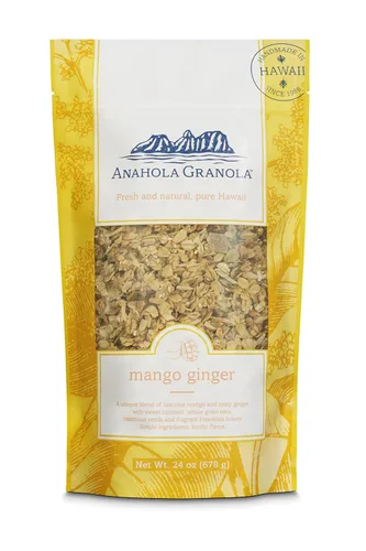 Anahola Granola Granola de jengibre y mango - Granola hawaiana saludable - Granos antiguos sin azúcar añadido - Hecho a mano desde 1986 - Bueno para