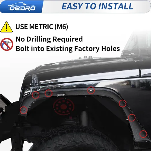 Miniatura 2 de oEdRo - Juego de 4 guardabarros planos delanteros y traseros compatibles con Jeep Wrangler JK y JKU Unlimited 2007-2018, juego de forros de acero