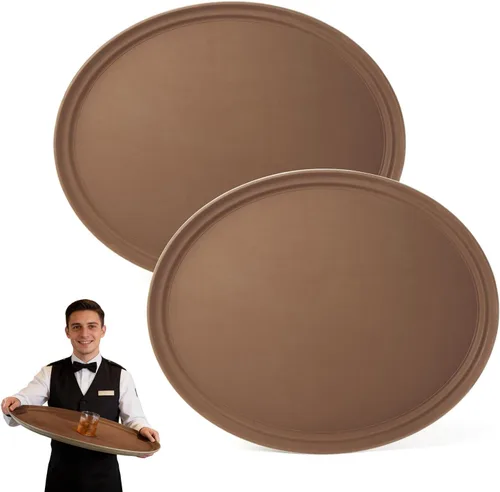 Miniatura 7 de CURTA Paquete de 2 bandejas antideslizantes de grado restaurante, NSF, ovalada de 19 x 23 pulgadas, bandeja redonda forrada de goma de plástico